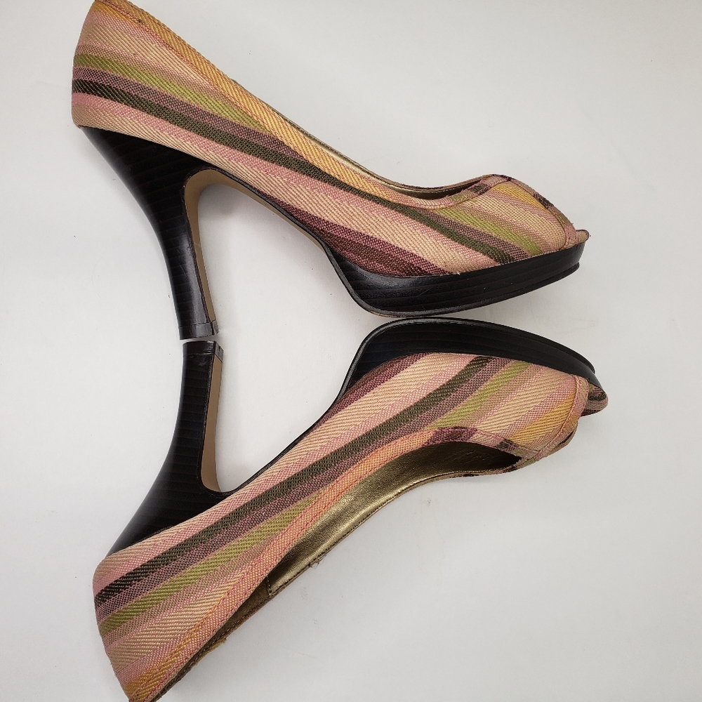 Madden Girl LABAMBAA Striped Peep Toe Heels - Picture 7 of 9